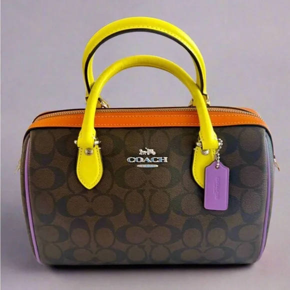 Coach Rowan Satchel Bag - Neon Colorblock Signature Canvas - NWOT - Picture 1 of 7